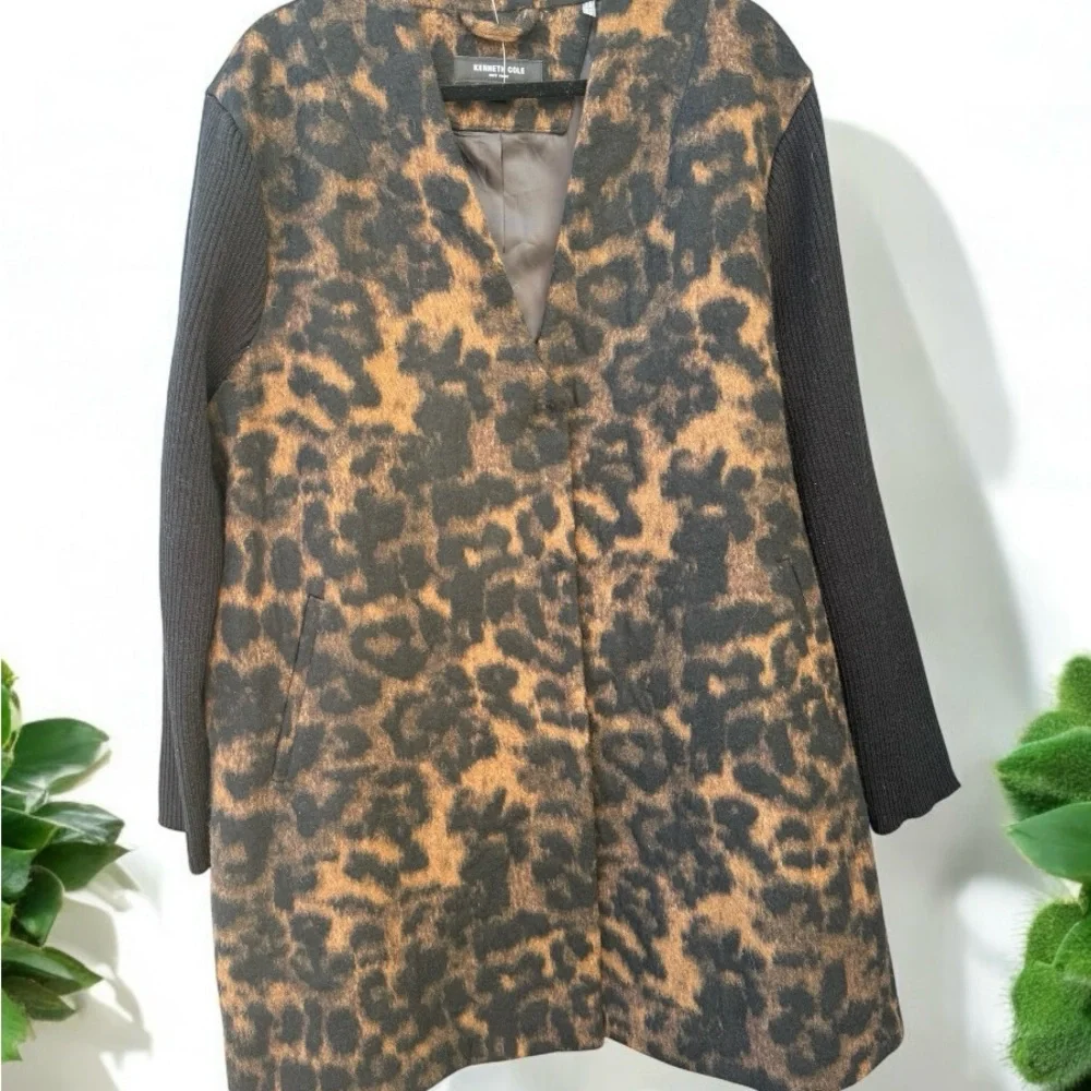 Kenneth Cole New York NWT Leopard Rib Sleeve Double Face Coat 2X